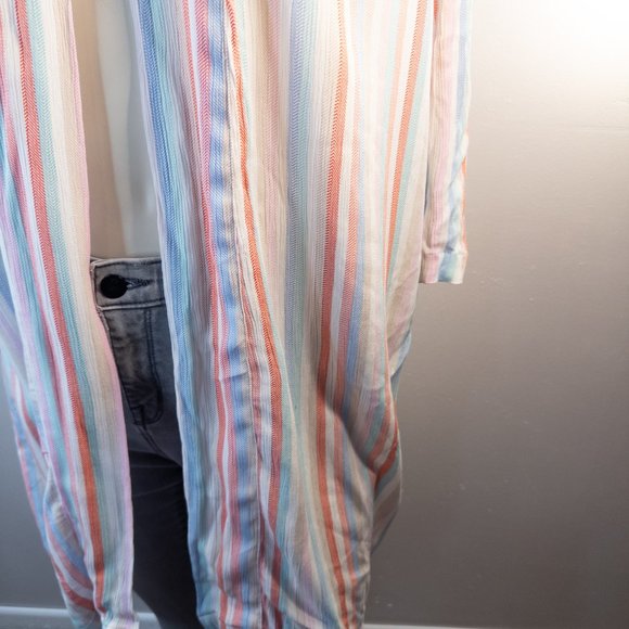 PJ Salvage Womens Size Medium New Robe White Pink Stripe 100% Rayon Open Front - Picture 6 of 9